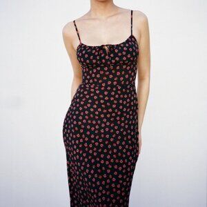 Realisation Par Alba Rosalita Black and Red Floral Midi Dress